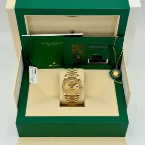 RLX Day-Date "President" 40mm Yellow Gold Champagne Diamond Baguette Dial - 228238