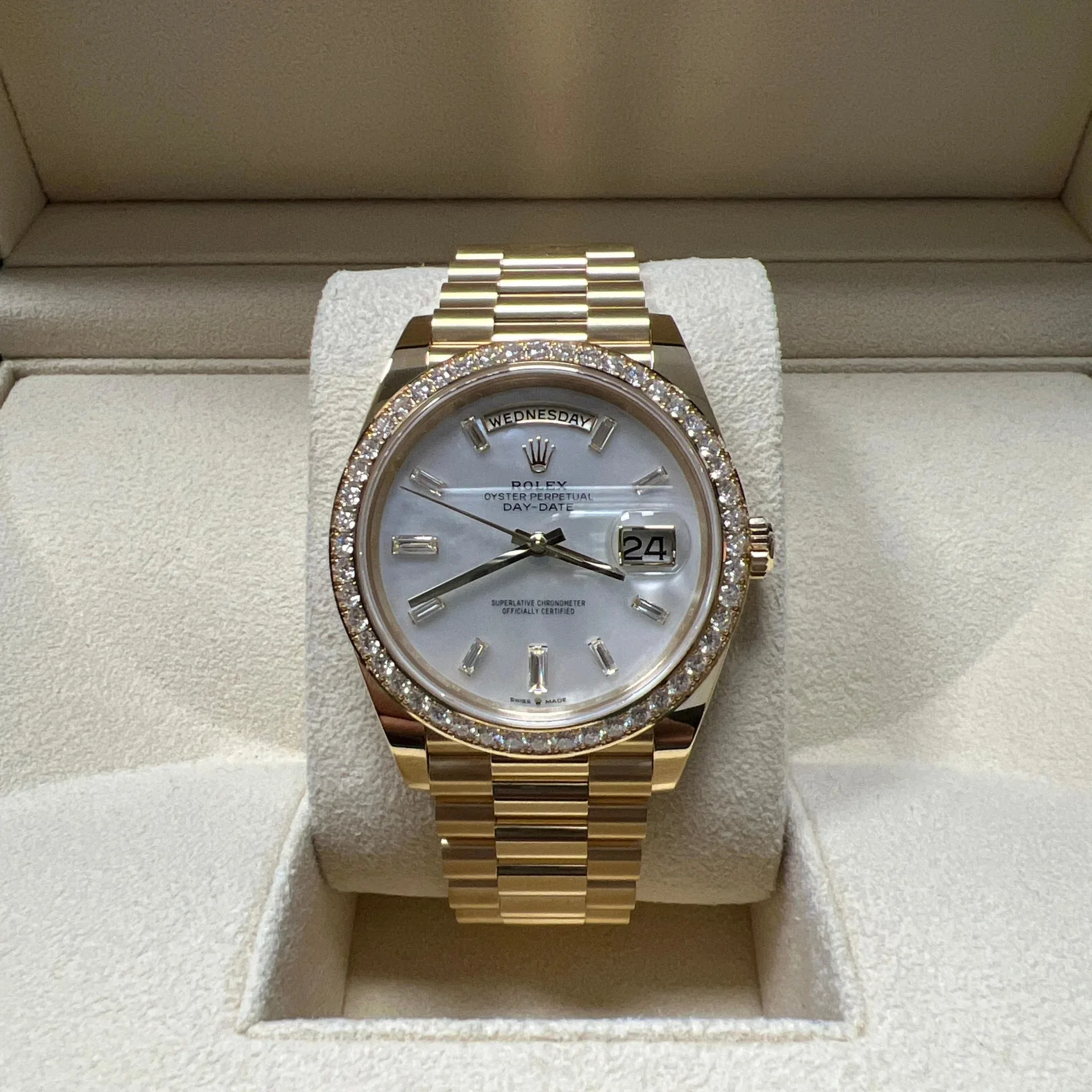 RLX Day-Date 40mm White Mother-of-Pearl Dial President Watch 228348RBR-0046