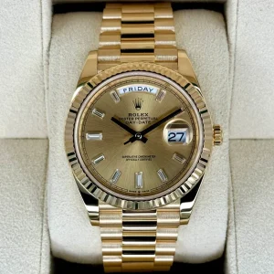 RLX Day-Date "President" 40mm Yellow Gold Champagne Diamond Baguette Dial - 228238