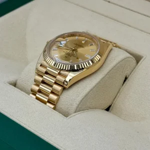 RLX Day-Date "President" 40mm Yellow Gold Champagne Diamond Baguette Dial - 228238