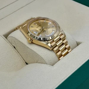 RLX Day-Date "President" 40mm Yellow Gold Champagne Diamond Baguette Dial - 228238