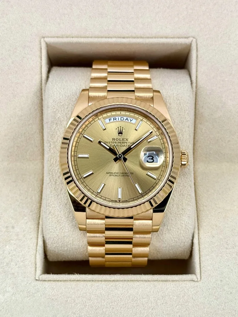 RLX Day-Date "President" 40mm Yellow Gold Champagne Index Dial - 228238